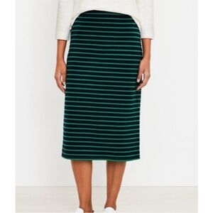 LOFT Blue and Green Striped Midi Skirt NWT
